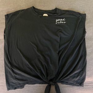 Black Short Sleeve Tee with 'Good Vibes' Embroidery